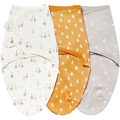 insular Baby Swaddle Wrap, Swaddle Blanket for Newborn and Infant, Adjustable Swaddle Set for Boy and Girl, Soft Cotton Baby Sleep Sack 3 Pack (Small(0-3 Month), Beige Duck)