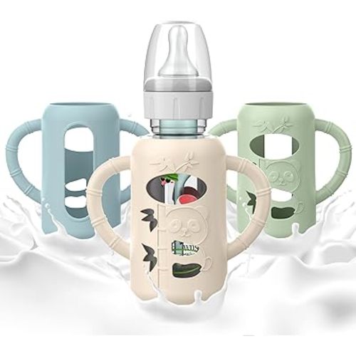3 PCS Dr Brown Glass Bottles Silicone Sleeves, Compatible with Dr Browns Glass Bottles 4 oz, Anti-Drop Dr Brown Baby Bottles Sleeves with Handles, Heat-Insulating and Easy to Clean