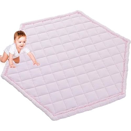 MABOZOO Hexagon Playpen Mat for Baby, 45x52 Inch Thicken Cotton Play Mat for Toddlers, Washable Non Slip and Cushioned Baby Crawling Mat for Six Pannel Playpen, Floor (Pink)