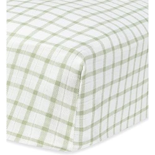 Organic Cotton Muslin - Crib Sheet - Sage Windowpane, 52" x 28"