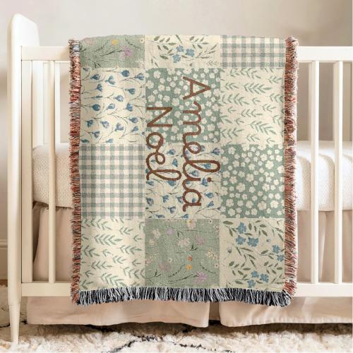 Personalized Baby Blanket Woven Floral Patchwork