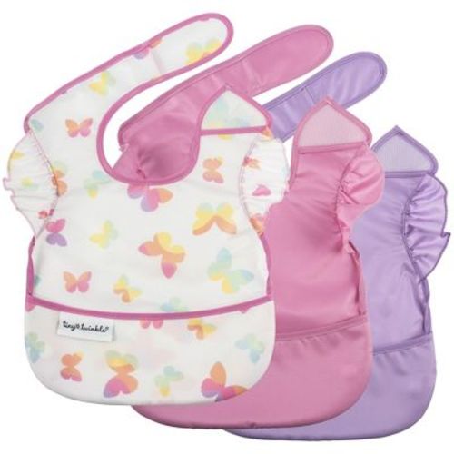 Tiny Twinkle Mess-Proof and Waterproof Baby Food Bib for Boys or Girls, Machine Washable and BPA-Free w/Adjustable Closure (3-Pack, Checkers Girl)