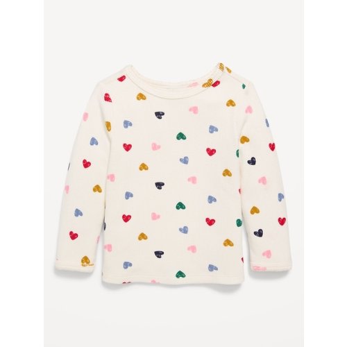 Printed Long-Sleeve Lettuce-Edge T-Shirt for Toddler Girls