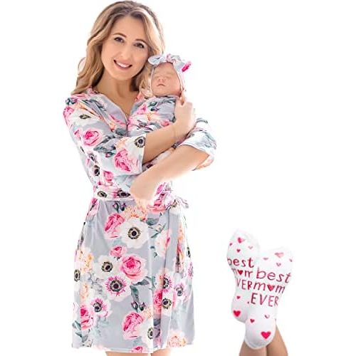 ECO BABY Mommy and Me Robe and Swaddle Set | Maternity Robe and Matching Baby Set for Girl, Boy | Hospital Labor and Delivery