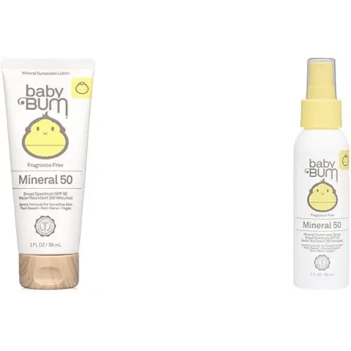 Sun Bum Baby Bum SPF 50 Sunscreen Lotion and Spray Bundle - Mineral UVA/UVB Protection for Sensitive Skin - Travel Size - 3 FL OZ Each