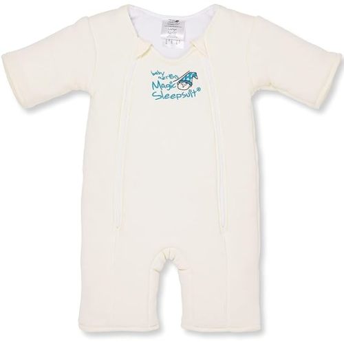 Magic Sleepsuit Baby Merlin's Cotton Baby Swaddle Transition Product - Soft and Cozy Design, Double Zipper for Easy Diaper Changes, Promotes Safe Sleep, 3-6 Months - Cream - Small 12-18lbs