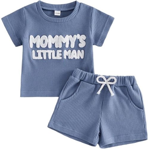 Tsultryofs Toddler Baby Boy Summer Clothes Letter Graphic Print Short Sleeve T-Shirt Tops and Shorts 6 12 18 24M 2 3T Set