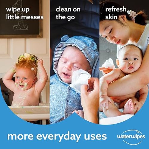 WaterWipes Original Baby Wipes, 99.9% Water, 3-In-1 Cleans, Cares, Protects, Unscented & Hypoallergenic, 720 Count (12 Packs), Packaging May Vary