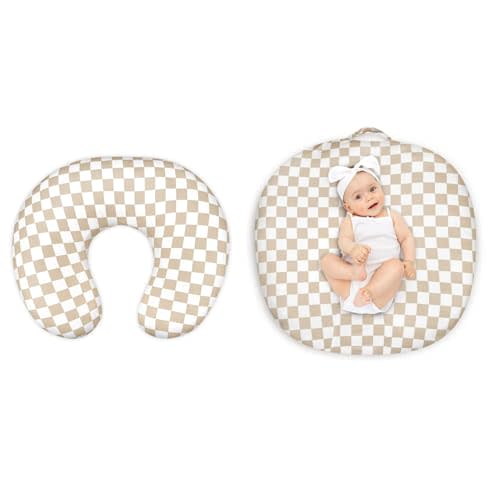 DILIMI Nursing Pillow Cover and Newborn Lounger Cover for Babies, Infant Lounger Cover, Light Brown Checkerboard, Lounger Pillow Not Included