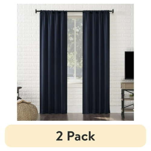(2 pack) Sun Zero Avery 100% Blackout Rod Pocket Single Curtain Panel, 40" x 84", Navy
