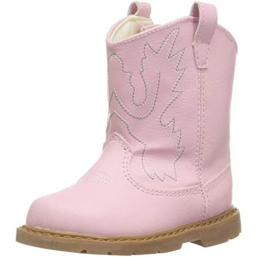 Baby Deer, Faux-leather, Rubber-soled, Kids Round Toe Western Boot for Toddler Boys or Girls with Ornamental Cowboy Stitching and Hook-and-loop Closure