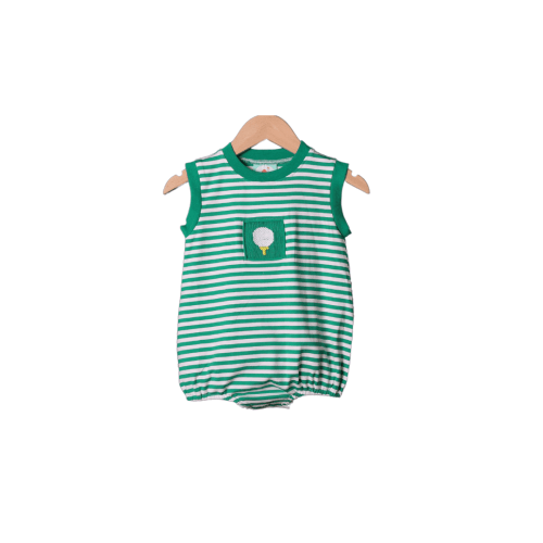 Smocked Golf Green Stripe Bubble