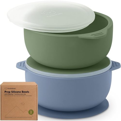 KeaBabies 2-Pack Baby Bowls with Suctions, Lids - Silicone Toddler Suction Bowls for Baby Boy, Girl, Kids, Food Grade Silicone, BPA-Free, Dishwasher Safe, Toddler Eating Essentials (Slate)
