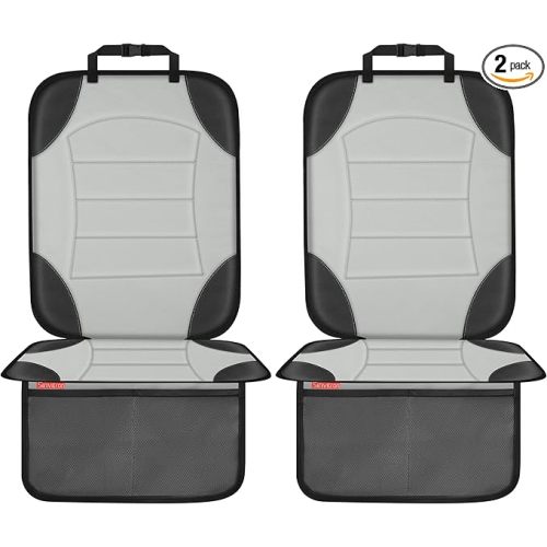 Sinvitron Car Seat Protector for Child Car Seat - Waterproof Non-Slip Leather Mat with 2 Mesh Pockets, Universal Seat Cover for Baby, Pets & Vehicles(2-Pack, Grey)