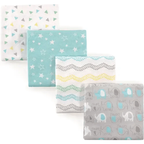 Luvable Friends Unisex Baby Cotton Flannel Receiving Blankets, Basic Elephant 4-Pack, One Size