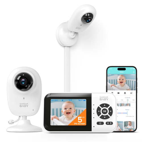 Video Baby Monitor with App and Screen 1080P Camera, 2.8 inch IPS screen, Cry Detection, Lullabies, Two Way Talk, Night Vision, Face Detection, Wall Mount, Connect Smart Watch, Temperature Monitoring