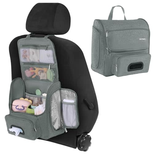 HOMBYS Portable Car Diaper Caddy Organizer, Car Caddy with Lid for Baby Stuff,Baby Backseat Car Organizer,Multifunctional Car Back Seat Oganizer (Grey)
