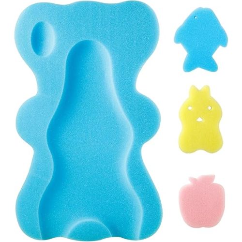 PandaEar Baby Bath Sponge Infant Soft Bath Sponge Mat, Baby Bath Mat Newborn Odor Free Bath Cushion, Blue (Blue)