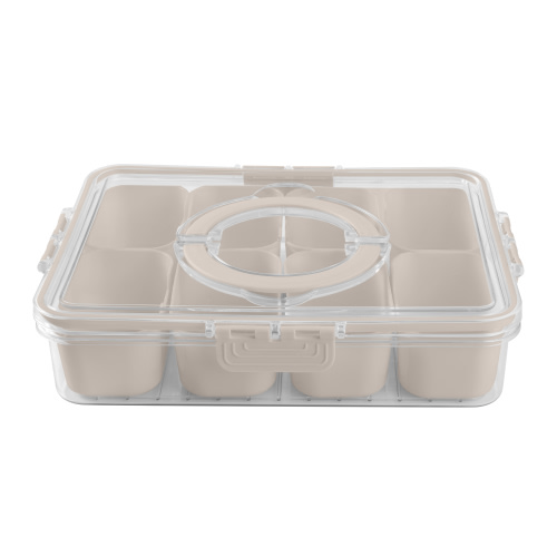 Cook With Color 8-Compartment Snackle Box, Charcuterie Container, Divided Serving Tray with Lid & Handle, Taupe