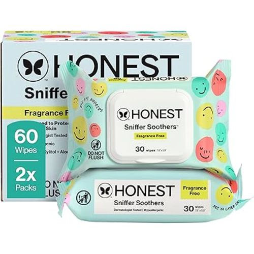 The Honest Company Plant-Based Snot Removing Wipes, Soothing Nose with Aloe, Hypoallergenic for Sensitive Skin, EWG Verified Fragrance-Free, 60 Count