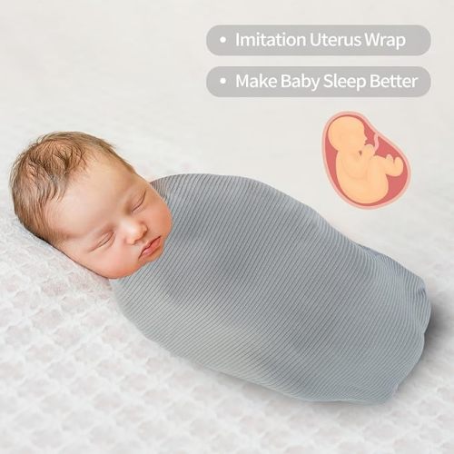 Viviland Jersey Swaddle Blanket, Ultra Soft Stretchy Receiving Blanket, Newborn Swaddle Wrap for Boys & Girls, 40 x 30 inches, 2 Pcs - Grey Leaf
