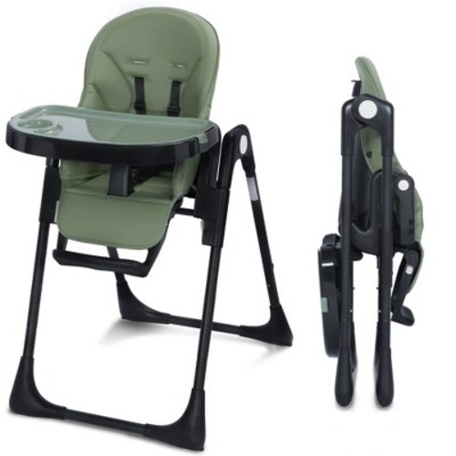 Kinder King Foldable High Chair for Baby, Toddler Eating Chair with Detachable Double Trays, Green