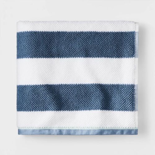 Striped Kids' Bath Towel Navy With Silvadur™ Antimicrobial Technology - Pillowfort™: Cotton, Oeko-tex Certified