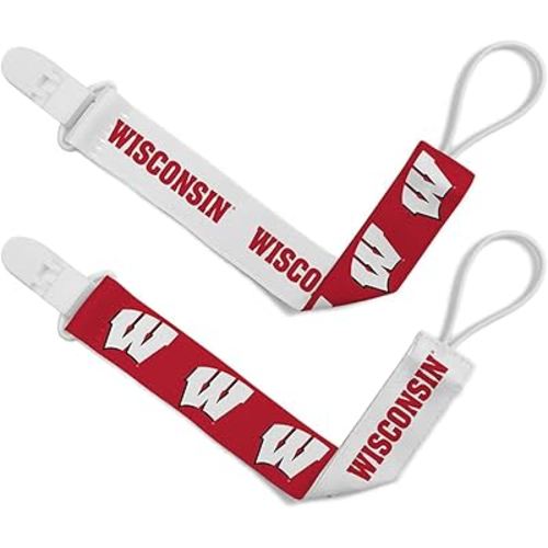 BabyFanatic Pacifier Clip 2-Pack - NCAA Wisconsin Badgers - Officially Licensed Baby Apparel