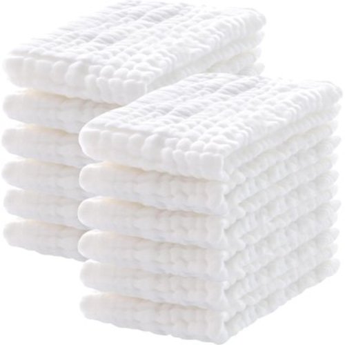 12 Pack Muslin Burp Cloths 100% Cotton Muslin Cloths Large 20''x10'' Extra Soft and Absorbent Baby Burping Cloth - White 10x20 Inch (Pack of 12)