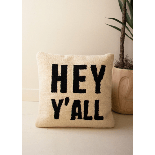 Hey Y'All Hand-Hooked Pillow