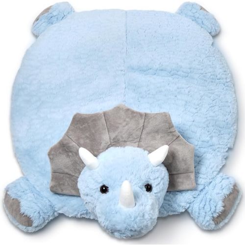 Bearington Baby Lil' Tracer Tummy Time Mat, 30 x 30 Inch Dinosaur Plush Stuffed Animal Blanket, Baby Play Mat
