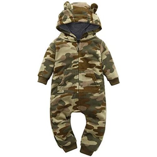 Toddler Baby Boys Girls Camouflage Bodysuit Hooded Pocket Long Sleeve Rompers Fleece Newborn Zipper Jumpsuit