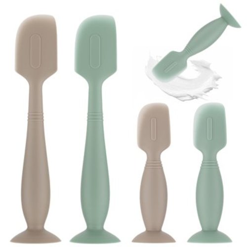 Baby Diaper Cream Spatula,4 DHF10 Pack Silicone Diaper Cream Applicator Baby Butt Paste Spatula Diaper Cream Brush for Newborn Baby, 2 x Large Size, 2 x Small Size (Green+Khaki)