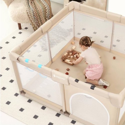 Baby Playpen, 50x50 in Small Play Pen for Babies and Toddlers, Playpen for Kids with Gate, Indoors Play Yard with Soft Breathable Mesh (Beige)