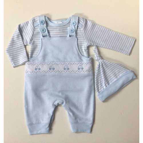 Baby boys Spanish smocked winter top dungaree and hat outfit 0-3 months 3-6 months, personalised baby gift, coming home outfit