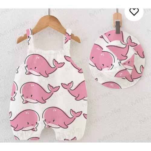 Baby Pink Whale White Romper with Hat