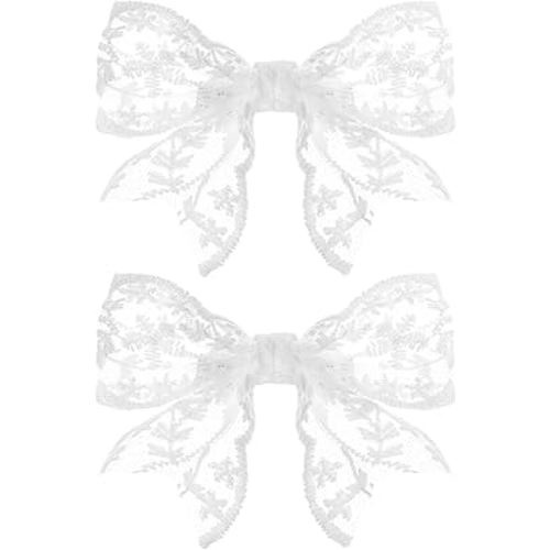 YanJie Hair Bows for Girls Lace Bow Hair Clips for Newborns Baby Toddlers White Hair Accessories Baby Girl Alligator Clip Thick Thin Hair