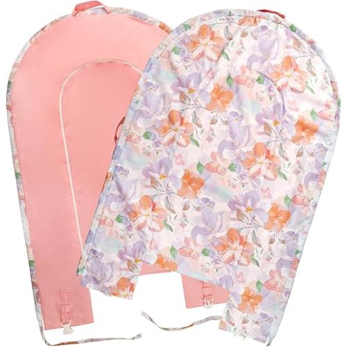 Baby Lounger Cover for Newborn Girls & Boys, 100% Cotton Replaceable Infant Nest Slipcover, Ultra Soft & Breathable Portable Lounger, Covers Only (Floral, Pink)