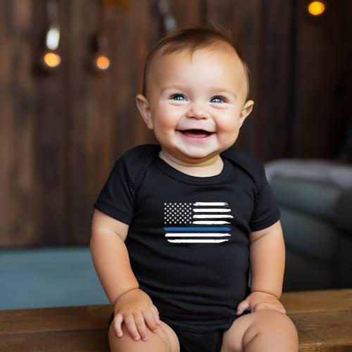 Blue Line Baby Creeper- Law Enforcement - Police Flag - American Flag - Blue Line Flag - Police - Blue Line Creeper Bodysuit Romper