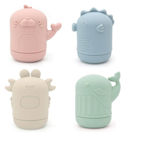 Ginbear Silicone Baby Bath Toys, Non-Toxic Mold Free Infant Squirty Bathtub Toys for Toddlers 6 Months+, Pack of 4 (Marine)