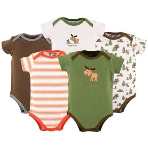 Luvable Friends Baby Boys Cotton Bodysuits 5pk, Moose, 0-3 Months