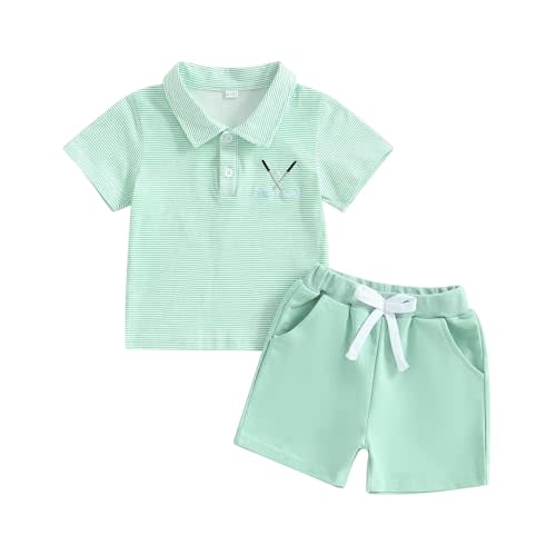 Amnnchya Toddler Baby Boy Clothes Stripes Short Sleeve Button Down Shirt Tops Summer Spring Shorts Set Infant Golf Outfit