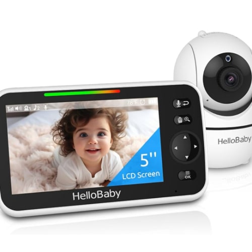 HelloBaby No WiFi Baby Monitor 5" Screen 30-Hour Battery Pan-Tilt-Zoom Video Upgrade with Camera and Audio, Night Vision, VOX, 2-Way Talk, 8 Lullabies and 1000ft Range