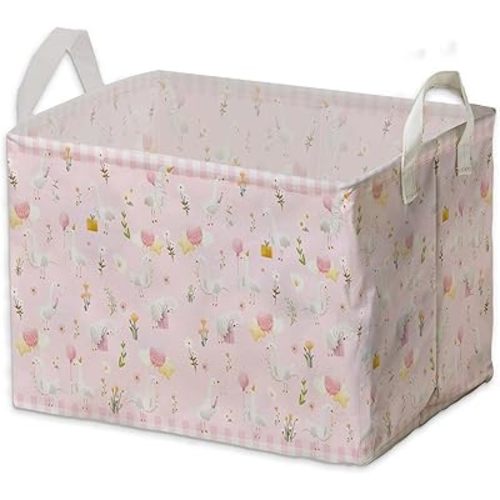 Goose Nursery Decor Girl, Pink Basket for Pink Nursery Decoration, One Silly Goose Birthday Decor Girl, Large Squarecanvas Laundry Hamper With A Waterproof PECoating, Foldable