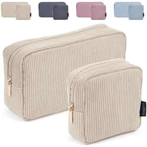MAGEFY Small Makeup Bag for Purse Mini Cosmetics Bag Corduroy Cute Cosmetic Pouch for Women with Slip-in Pockets