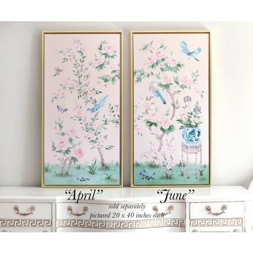 April, A Pink Chinoiserie Canvas Wrap. Sold separately. Baby girl nursery art print