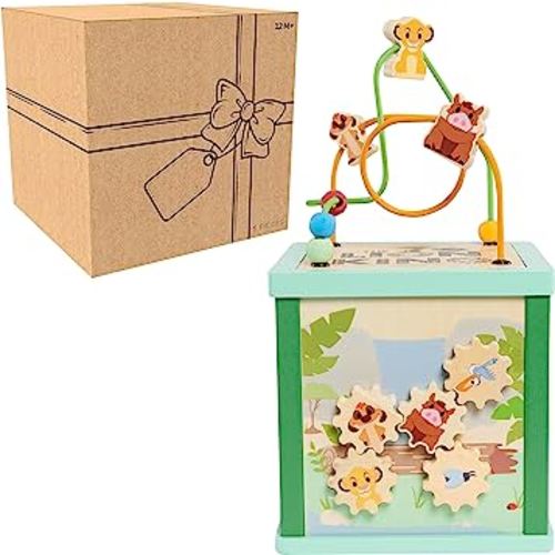 Disney Wooden Toys Lion King Activity Cube, Shape Sorting and Maze Puzzle, Learning and Education, Kids Toys for Ages 12 Month by Just Play