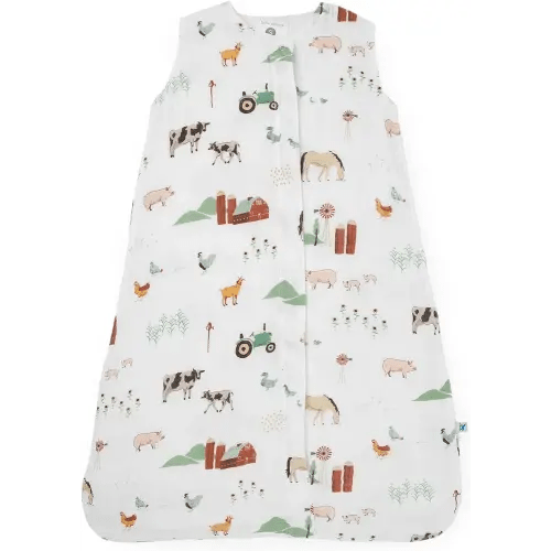Little Unicorn - Farmyard Cotton Muslin Sleep Bag | 100% Cotton | Super Soft and Lightweight | Baby | Size Small: 0-6 Months | Unisex | 1.1 TOG
