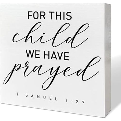 Nursery Desk Wooden Box Sign Decor, for This Child We Have Prayed, Nursery Scripture Decor Newborn Baby Kid Children Room Desk Bible Verse Religious Decoration Baby Shower Baptism Christian Gifts
