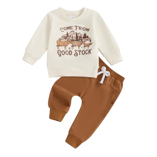 Omkzanbi Western Baby Boy Clothes Retro Come from Good Stock Sweatshirt Jogger Pants Toddler Country Cowboy Fall Outfit 6M-4Y